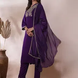 KALINI Women Ethnic Motifs Embroidered Sequinned Kurta with Trousers & Dupatta image 3