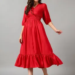 Jash Creation Puff Sleeve Crepe Fit & Flare Midi Dress image 2