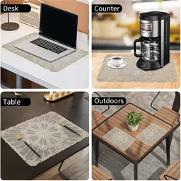 Kuber Industries Gold Toned & Off White 6 Pieces Textured Anti-Slip Table Placemats image 2