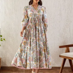 SHEETAL Associates Women Floral Printed Gathered Fit & Flare Maxi Dress-image-47
