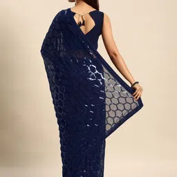 CLEMIRA Geometric Embellished Sequinned Pure Georgette Saree image 3