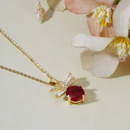 Bishty Fashion Gold-Plated Stainless Steel CZ-Studded Anti Tarnish Pendant with Chain image 4