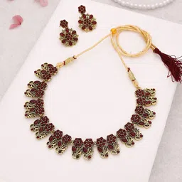 DIVASTRI Set Of 2 Silver-Plated & Gold-Plated Artificial Stone Studded Jewellery Set image 2
