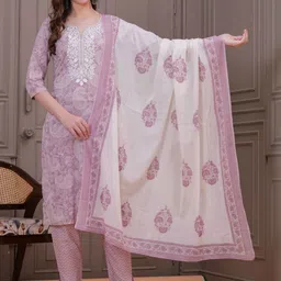 KALINI Ethnic Motifs Printed Regular Pure Cotton Kurta With Trousers & Dupatta-picture-32