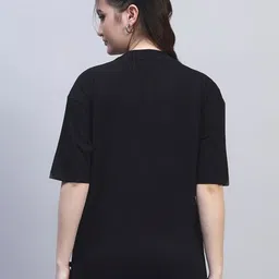 GRIFFEL Women Graphic Printed Drop-Shoulder Sleeves Regular Fit Cotton T-shirt image 5