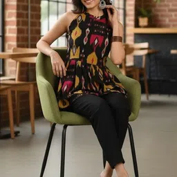 SZN Print Halter Neck Ethnic Cotton Top image 3