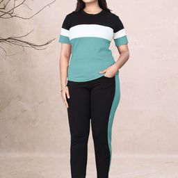 DTR FASHION Colourblocked Round Neck T-Shirt With Trousers Co-Ords-picture-24