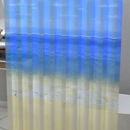 Aura Blue & Beige Beach Printed Waterproof ShowerCurtainWithHooks image 3