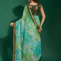 Mitera Tie and Dye Sequinned Poly Chiffon Saree image 3