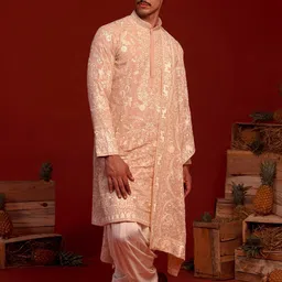 KALPRAAG Floral Embroidered Sequinned Mandarin Collar Kurta with Patiala & Dupatta image 4