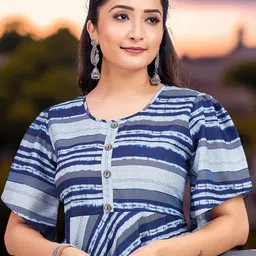 GULKEE FAB Striped Flared Sleeve Fit & Flare Midi Dress image 5