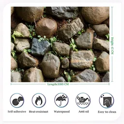 INDIAN ROYALS 3D Brown & Green Effect Stone Self-Adhesive Wallpaper image 2