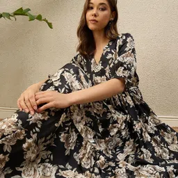 R.Code by The Roadster Life Co. Floral Print Puff Sleeve A-Line Midi Dress image 4