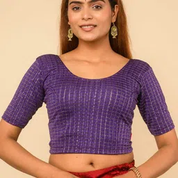 Bindigasm's Advi Self Design Round Neck Stretchable Jacquard Saree Blouse-picture-9