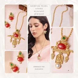 ORANGENYSHA Gold-Plated Kundan-Studded & Beaded Jewellery Set image 2