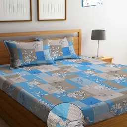 Myntra Elegant Homes Blue & White Floral 400 TC King Bedsheet with 2 Pillow Covers-picture-32