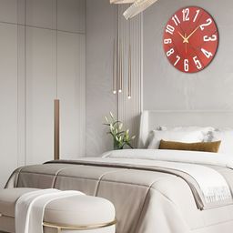 OLIVE TREE Wooden Designer Red Analogue Wooden Round Shaped Contemporary Wall Clock-picture-8