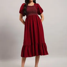 Jash Creation Women Polyester Puff Sleeve Crepe A-Line Midi Dress-picture-40