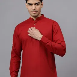 KURTAXYZ Band Collar Pure Cotton Straight Short Kurta-picture-38