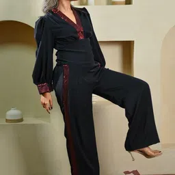 STYLESHIFT Puffed Sleeves V-Neck Sequinned Top With Trousers image 5