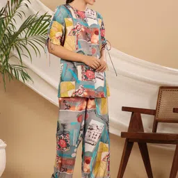 AARAAS Floral Printed Round Neck Pure Silk Tunic & Trouser image 2