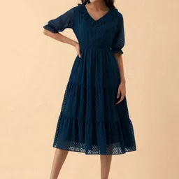 all about you Puff Sleeve Crepe Fit & Flare Midi Dress image 4