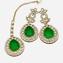 bfc - buy for change BUY FOR CHANGE Women Gold-Plated Big Carving Stone Studded Jewellery Set image 5