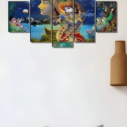 Livin'luxe Blue & Gold-Toned 5 Piece Lord Krishna Religious Wood Wall Paintings-image-70