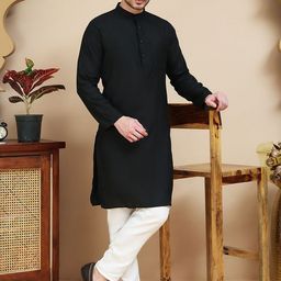 Anouk Rustic Band Collar Pure Cotton Straight Kurta With Pyjamas-picture-44
