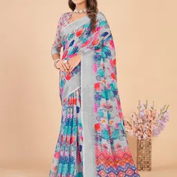 Mitera Floral Linen Blend Sungudi Saree-picture-11