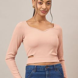 R.Code by The Roadster Life Co. Women Sweetheart Neck Ribbed Cut Out Styling Crop Top-picture-5