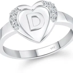 cz alloy Rhodium plated Valentine collection Initial '' D '' Letter in heart ring alphabet collection for women and Girls Alloy Cubic Zirconia Rhodium Plated Ring-image-17