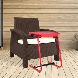 table magic Pro Executive Cherry Red Workspace Computer Table with Footrest Plastic Computer Desk image 3