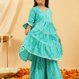 BANDIA Girls Bandhani Printed Tiered Gotta Patti Pure Cotton Kurta with Sharara-picture-39