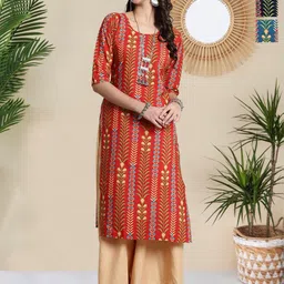 HERE&NOW Selection Of 3 Ethnic Motifs Printed Round Neck Straight Kurta-picture-26