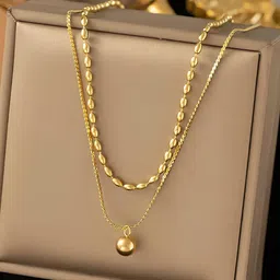 KARISHMA KREATIONS Stainless Steel Gold-Plated Beaded Double Layered Korean Necklace-picture-35