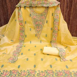 MANVAA Floral Embroidered Chanderi Cotton Unstitched Dress Material image 3