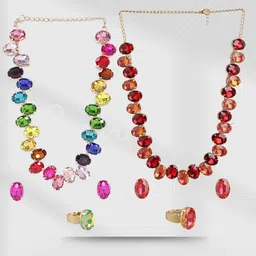 ORANGENYSHA Gold-Plated AD Gemstone Studded Jewellery Set-image-42