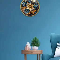 RANDOM Gold Toned & Black Printed Contemporary Analogue Round Wall Clock image 2