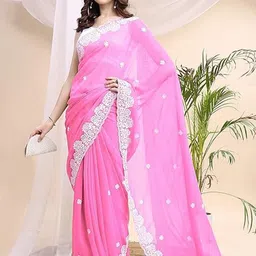 HESVI Embroidered Chikankari Pure Georgette Saree image 3
