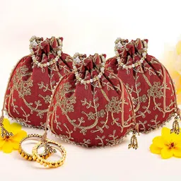 Kuber Industries Set Of 3 Embroidered Potli Bag image 1