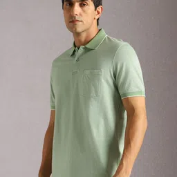 Louis Philippe Cotton Solid Polo Collar Regular Fit Pocket T-Shirt image 3