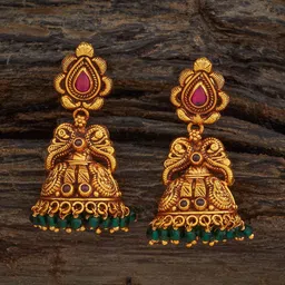 Kushal's Fashion Jewellery 92.5 Sterling Silver Gold-Plated Dome Shaped Jhumkas Earrings-picture-45