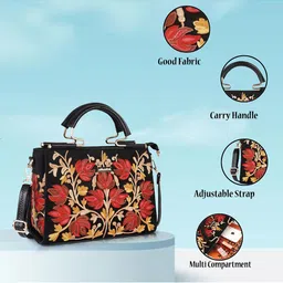 VELUCIA Floral Embellished Structured Quilted Satchel Quilted Handbag image 2