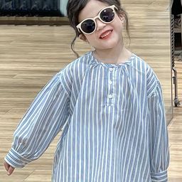 LULU & SKY Striped Mandarin Collar Cotton Shirt Style Top-picture-2