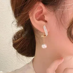 kazare Rhodium Plated Artificial Stones Studded & Beaded Contemporary Studs image 2