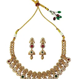 KARATCART Gold-Plated Stones-Studded Antique-Finish Temple-Inspired Jewellery Set image 4