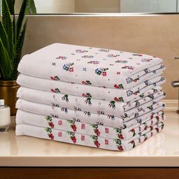 RUBOXA White & Green 6 Pieces 450 GSM Cotton Bath Towels-picture-2