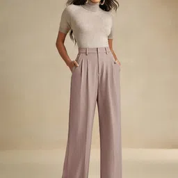 Kotty Women Straight Fit High-Rise Easy Wash Pleated Trousers-picture-15