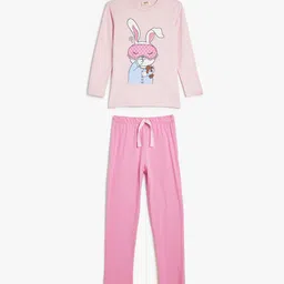 Koton Girls Graphic Printed Pure Cotton Long Sleeves Night suit-image-20